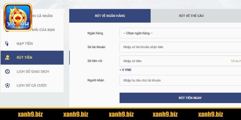 Thêm ngân hàng giao dịch rút tiền XANH9